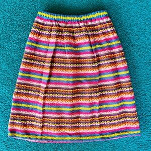 Vintage Boho Embroidered Skirt Multicolor Woven Folk Elastic Waist Skirt